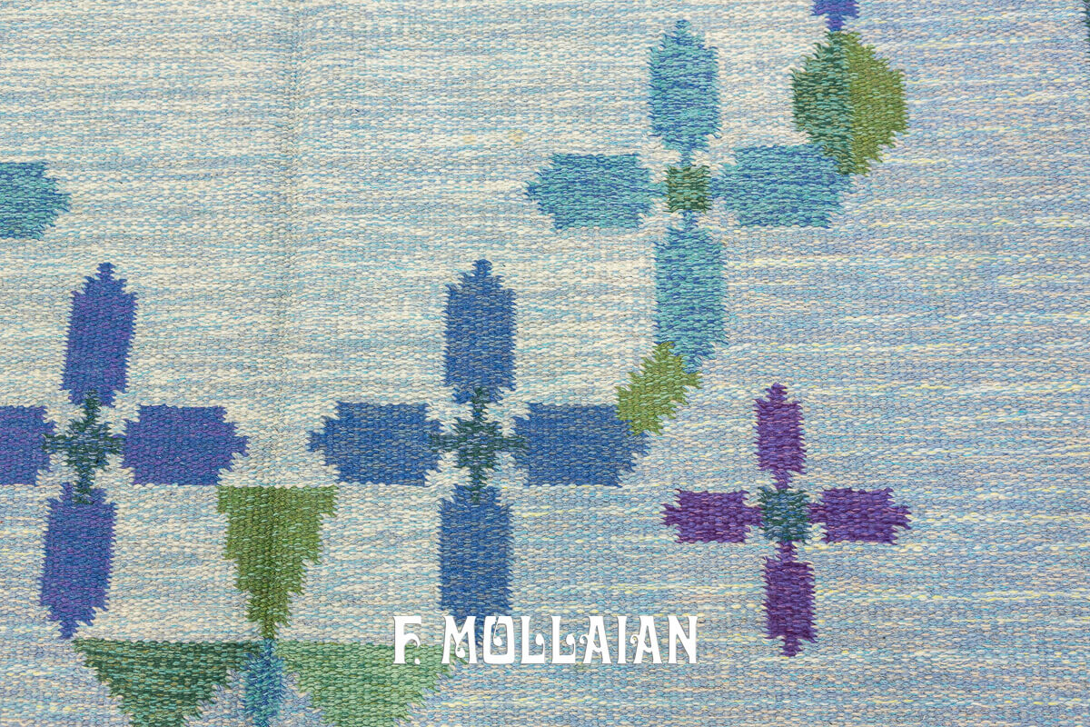 Scandinavian Rollakan Swedish Rug Blue Tone n°:172644